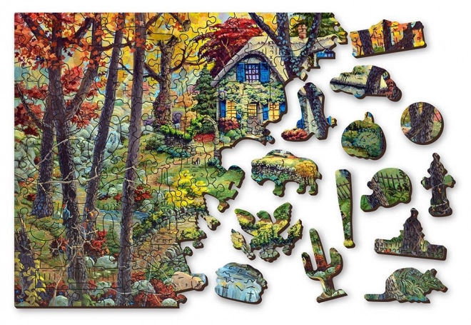 Houten puzzel huisje in het bos 2v1