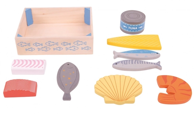 Holz Meeresfrüchte in Schachtel Bigjigs Toys
