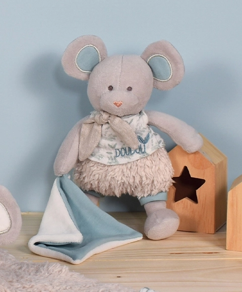 Geschenkset Plüschmaus mit Decke aus Bio-Baumwolle