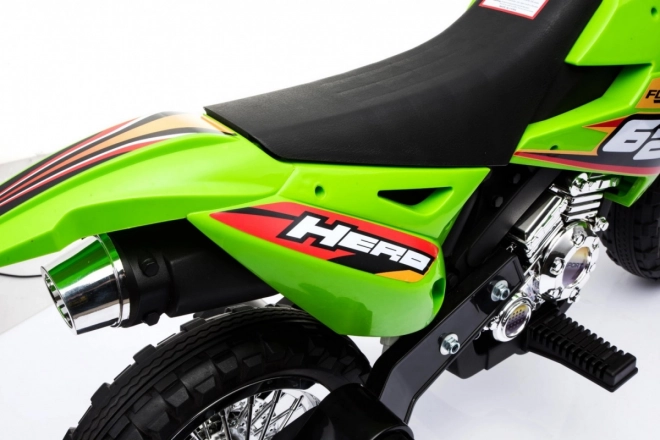 Kinder Elektro-Cross-Motorrad mit Akku – grün, mit Stützrädern und LED-Lichtern