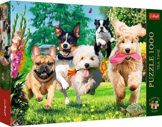 Trefl Puzzle Premium Plus Tea Time: Hondenstreken in de tuin 1000 stukjes