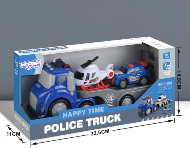 Woopie Blue Police Trailer City Truck with Light and Sound Effects