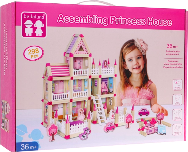 Wooden Building Set for Children 3+ Pink MEGA House 268 pcs