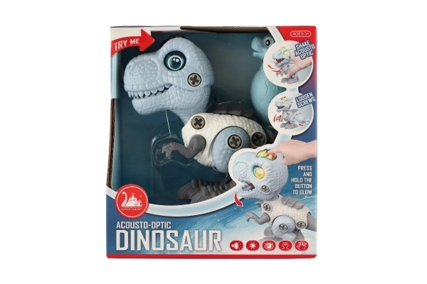 Dinosaurus schroeven plastic 12cm met schroevendraaier op batterijen met licht en geluid in doos 15x16x7cm