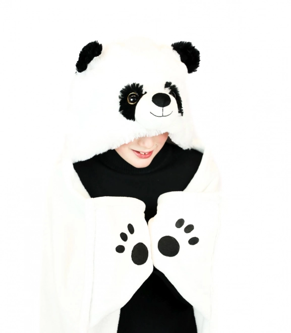 Cozy Noxxiez BL823 Panda - warme deken met capuchon en zakken met dierenpootjes