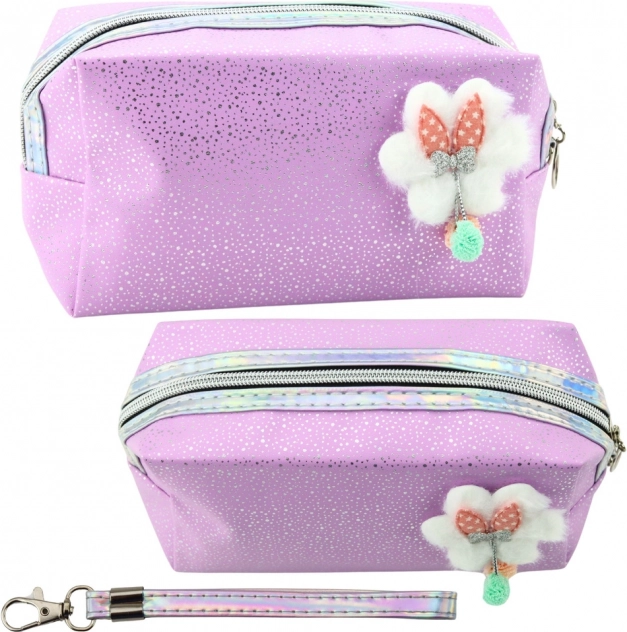 Cosmetic pouch with bow and glitter specks Purple