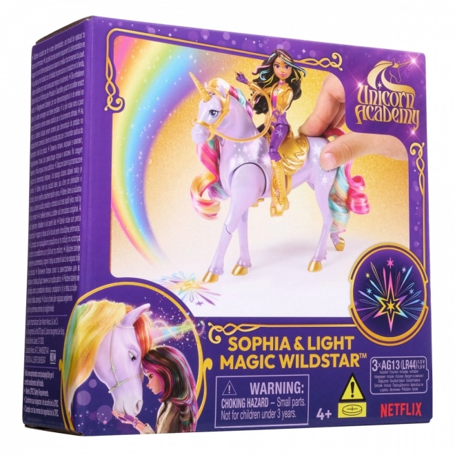 Sophia et Wildstar de l'Académie des Licornes avec lumière magique
