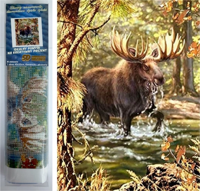 Norimpex Peinture diamant Élan dans la rivière 30x40 cm