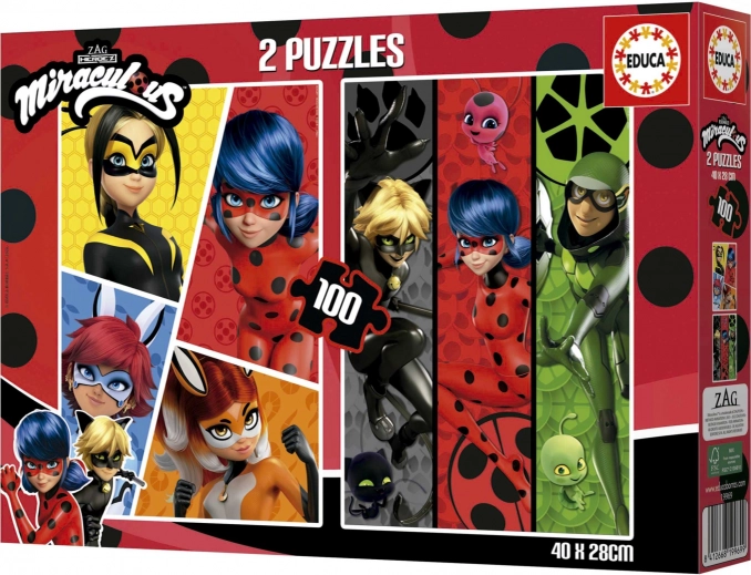 Puzzle pour enfants EDUCA – Miraculeuse Coccinelle et Chat Noir 2×100 pièces