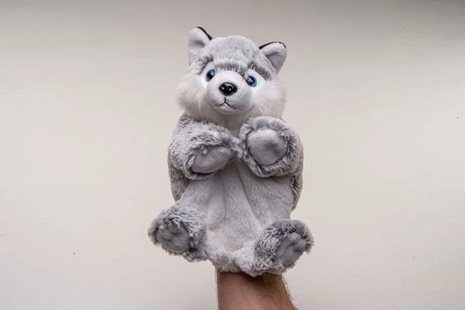 Chien Husky en peluche marionnette 25 cm