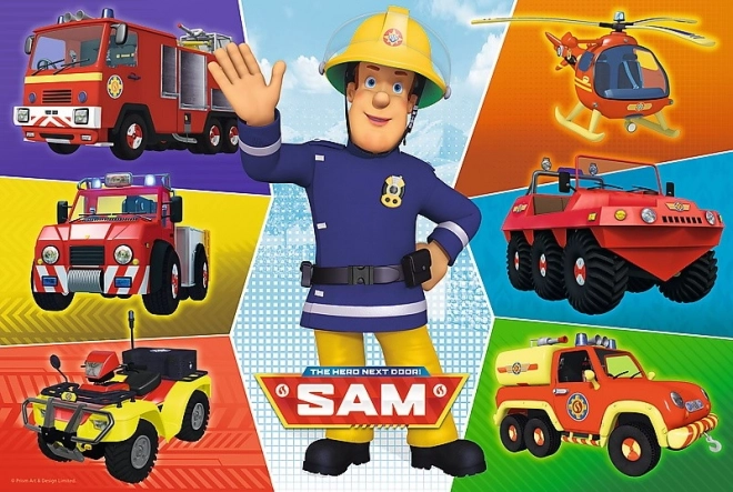 Puzzel Brandweerman Sam 100 stukjes 41x27,5cm in doos 29x19x4cm