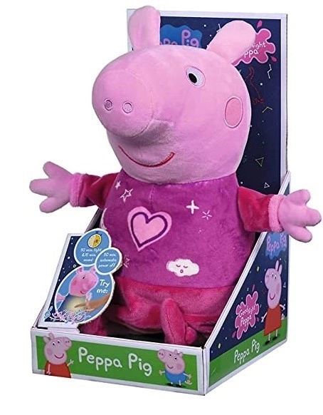 Peppa Pig 2-in-1 pluchen slaapknuffel, speelt + licht, roze, 25 cm