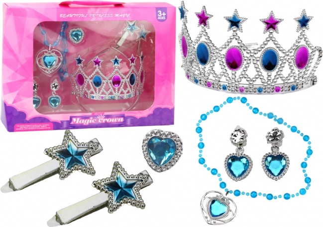 Kleine prinses set kroon oorbellen ketting ring haarklipjes