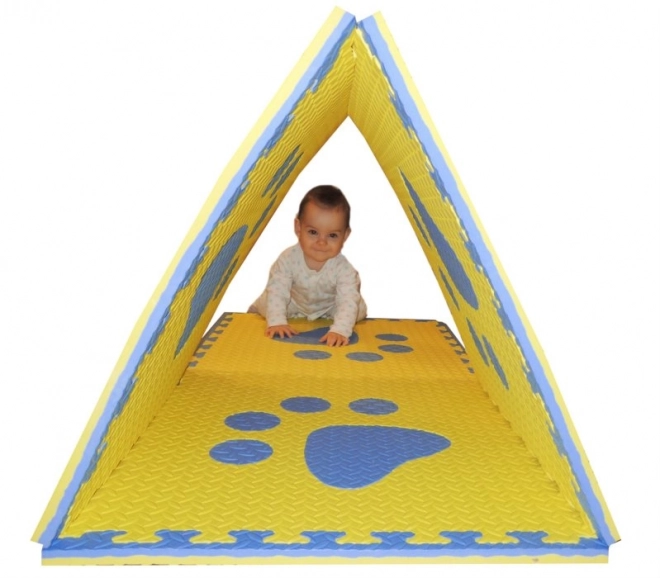 Foam children's rug with blue and yellow paw prints