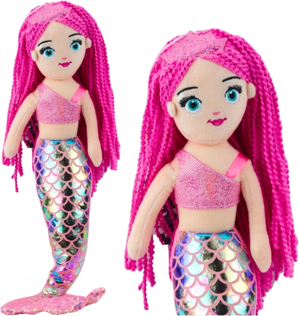Pluchen zeemeermin pop met holografische staart roze 48 cm