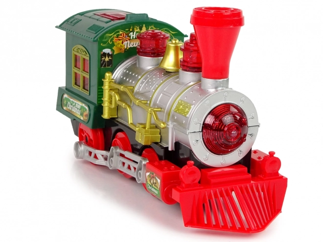 Weihnachtslokomotive mit Lichtern und Geräuschen auf Batterien