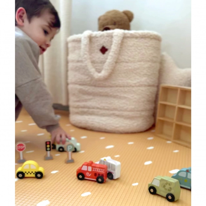 Wooden Vehicle and Road Sign Set for Kids