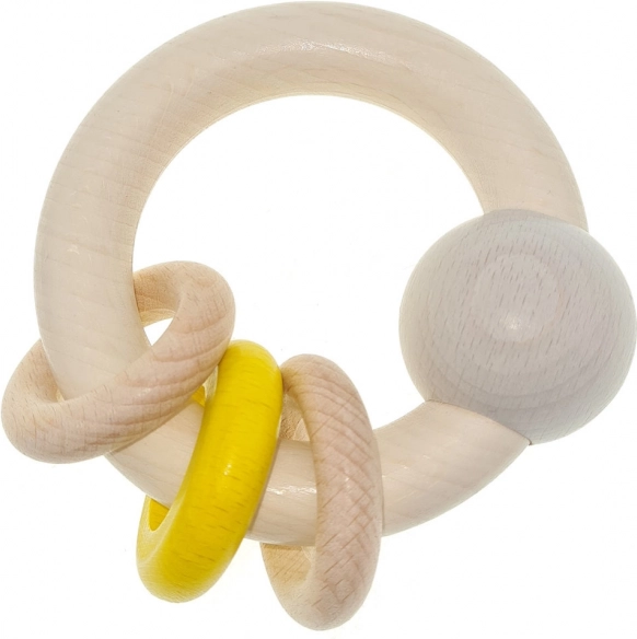 Hess Wooden Rattle with Ball and Rings Yellow