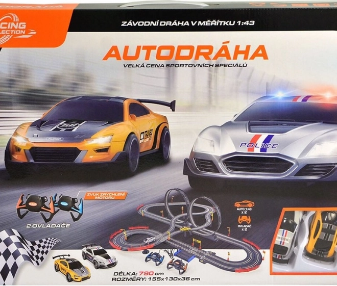 Racebaan 790 cm met twee auto's, op batterijen