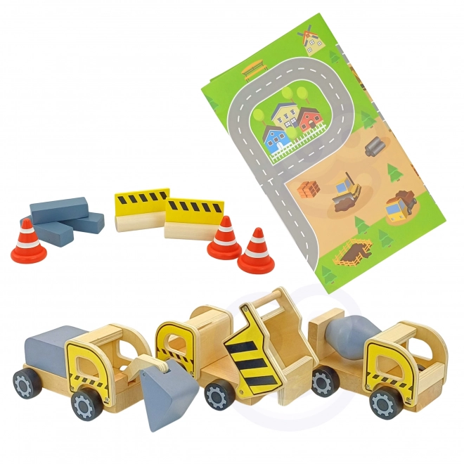 Houten bouwset 5v1 met kraan en bouwvoertuigen WOOPIE GREEN