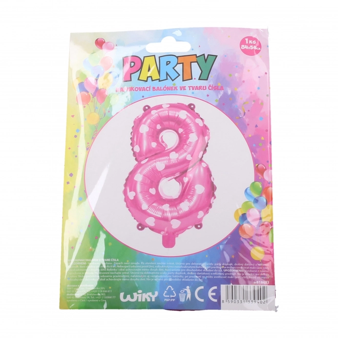 Roze opblaasbare ballon met hartjes - nummer 8