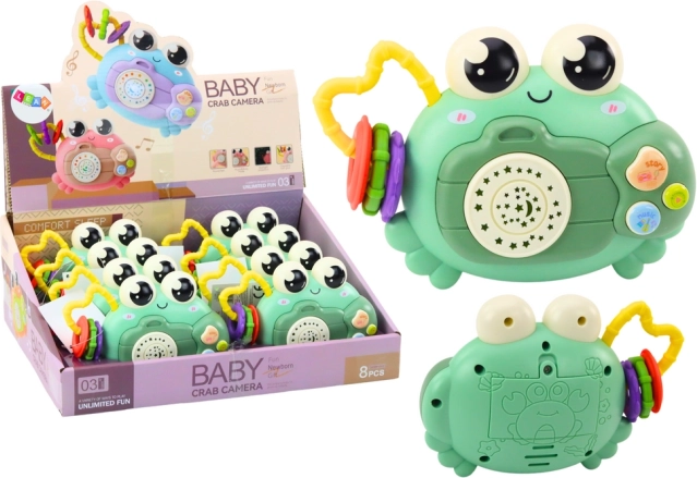 Kinder speelgoed Krab met rammelaars en projector op batterijen groen