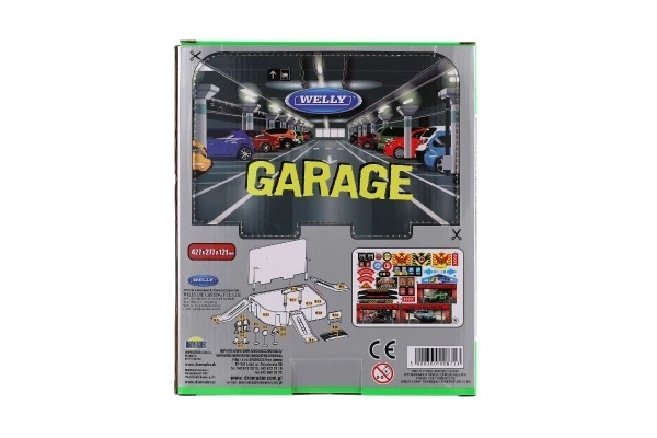 Garage Welly + voiture Welly Porsche métal/plastique dans boîte 21x25x5,5cm