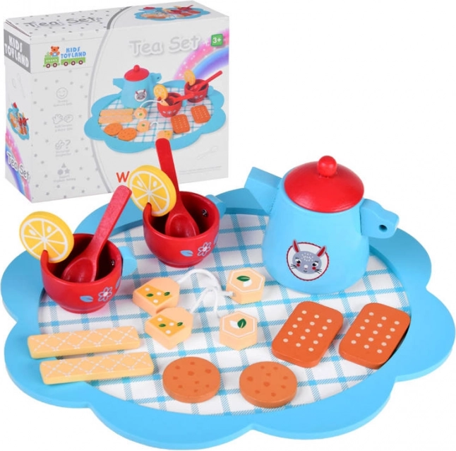 Blaues Holz-Teeset für Kinder mit Zubehör