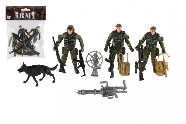 Set soldaten met hond met accessoires 12st plastic in zak 17x20x3cm