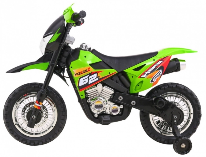 Kinder Elektro-Cross-Motorrad mit Akku – grün, mit Stützrädern und LED-Lichtern