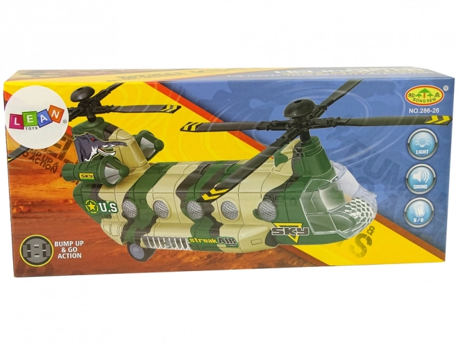 Militaire helikopter met LED-lichten en geluiden