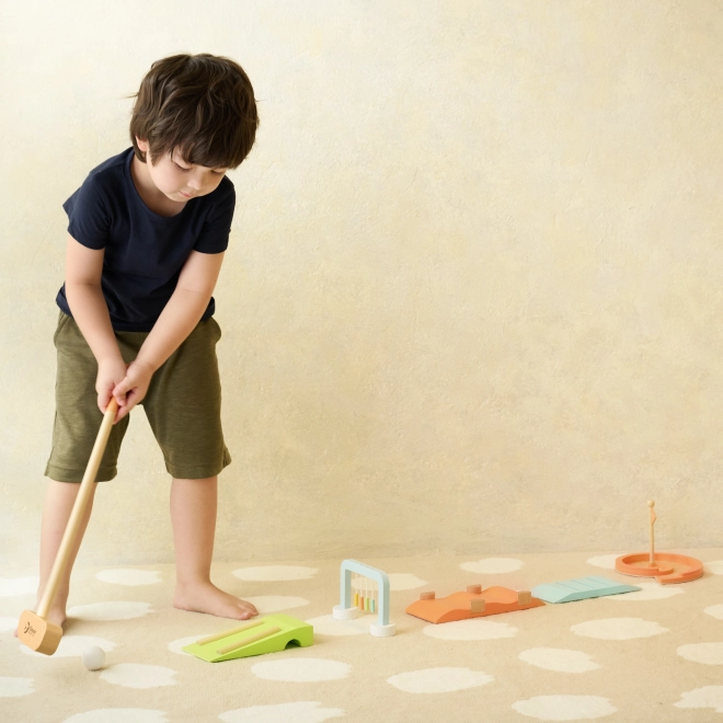 Ensemble de golf en bois avec divers obstacles