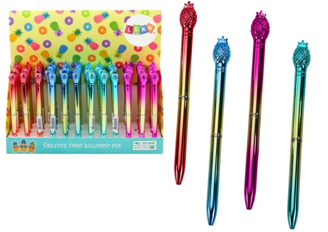 Pen met ananasglans gouden kleur met blauwe punt 0,7 mm Mix
