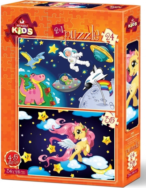 Puzzel Astronaut en veulen van een Pegasus 24 + 35 stukjes