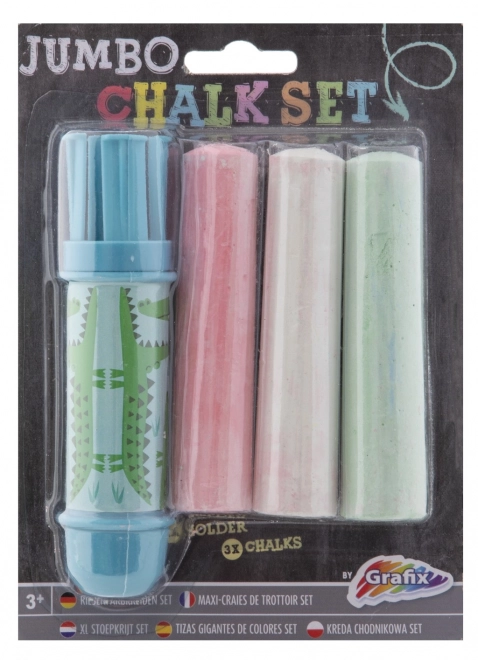Stoepkrijt Jumbo + houder 3 stuks