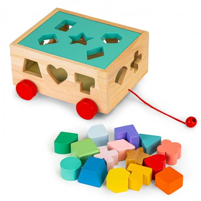 Houten karretje voor vormensortering met blokken - educatieve blok voor kinderen