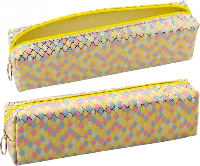 Schooletui met motief van kleurrijke visschubben geel 21x6cm
