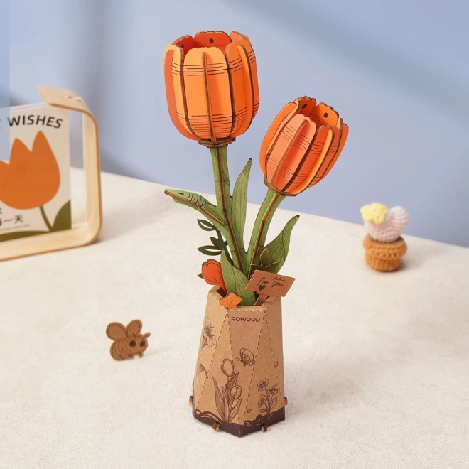 Robotime Rowood 3D wooden puzzle orange tulips
