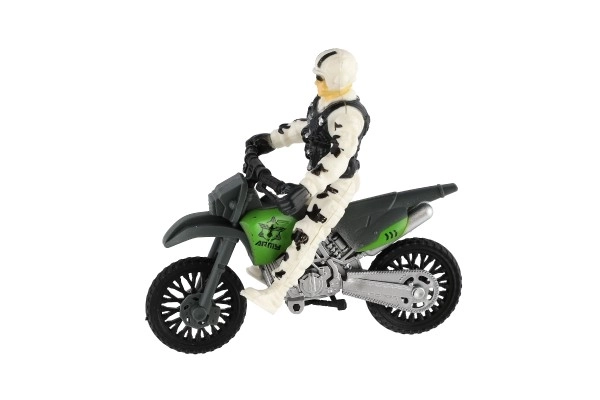 Militaire set plastic motorfiets, soldaat, hond met accessoires in doos 23x14x4cm