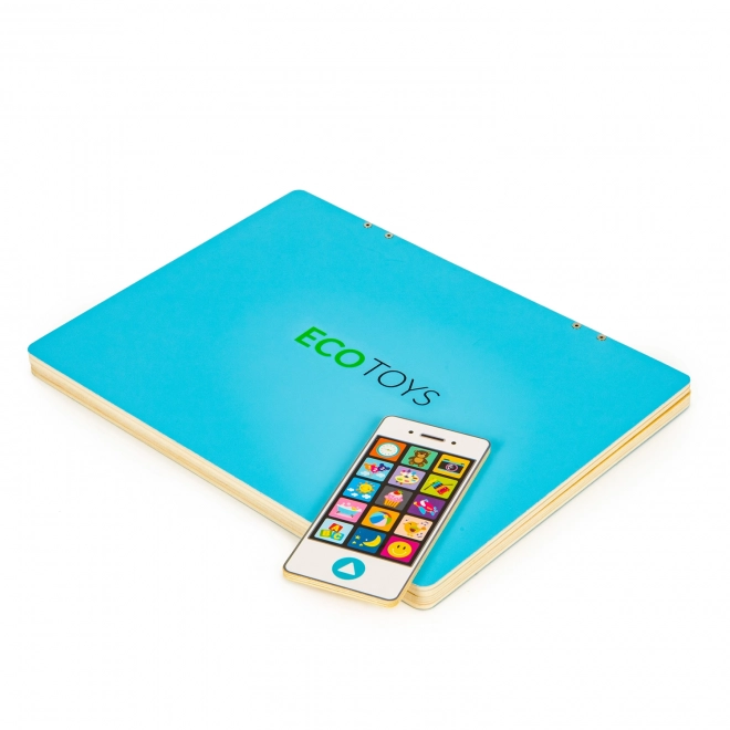 ECOTOYS Houten laptop met magnetisch scherm - blauw