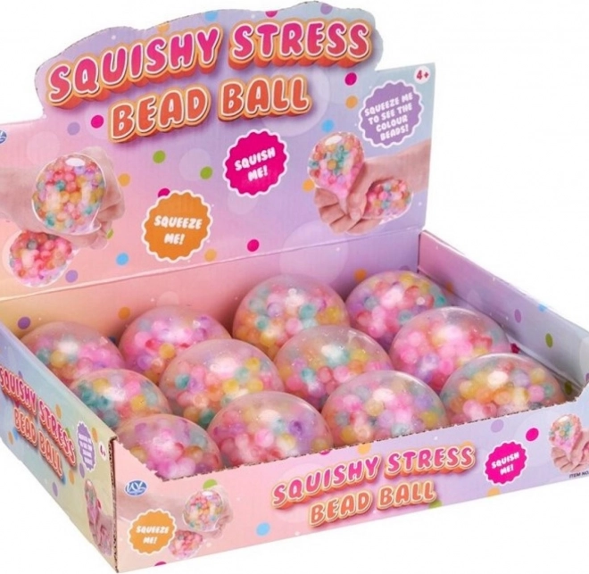 Balle anti-stress en silicone avec billes colorées 7 cm