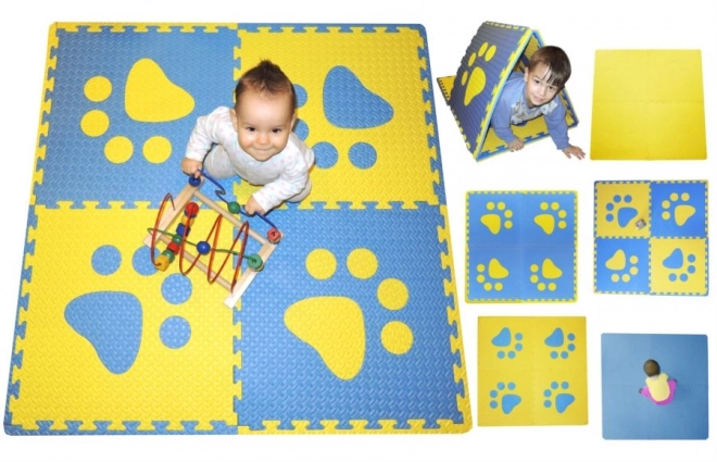 Foam children's rug with blue and yellow paw prints