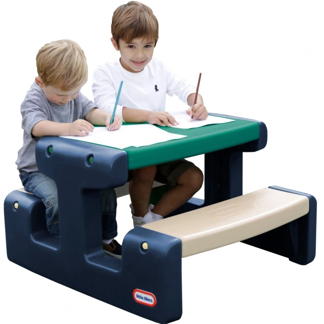 Children's picnic table in blue-green Little Tikes for the garden