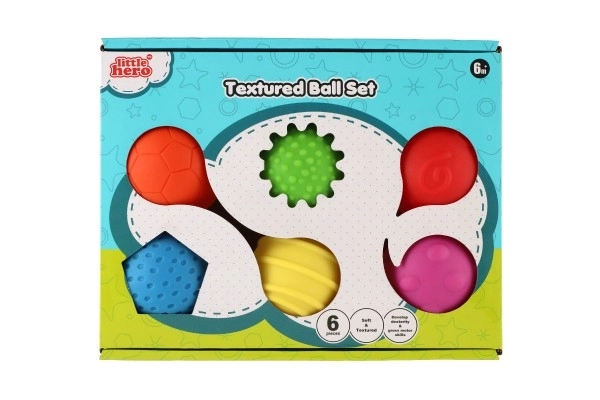 Set van 6 ballen met textuur rubber 6cm in doos 6m+