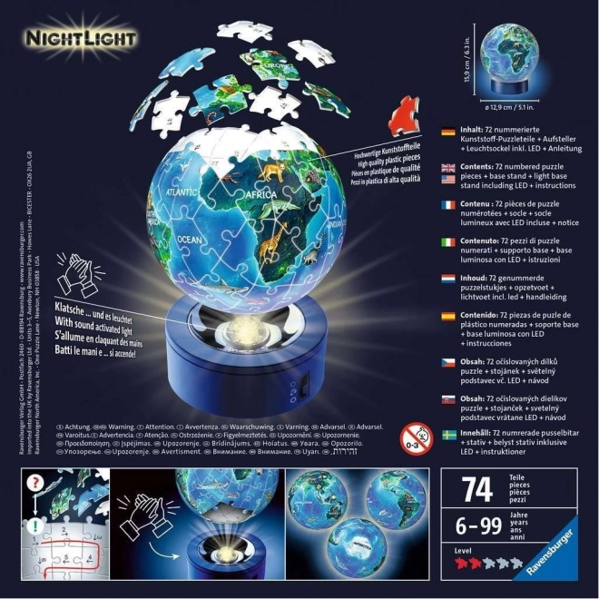 Ravensburger 3D Illuminated Puzzleball Night Globe 72 Pieces