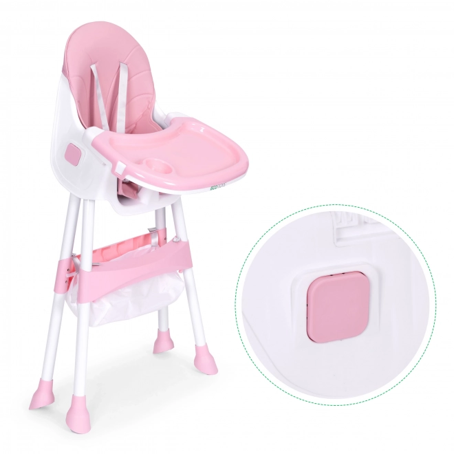 Kinder eetstoel met blad en mand, vijfpuntsgordel ECOTOYS – roze