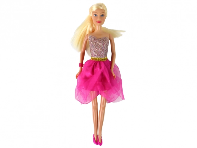 Poupée Lucy avec une robe rose scintillante et un ensemble de chaussures