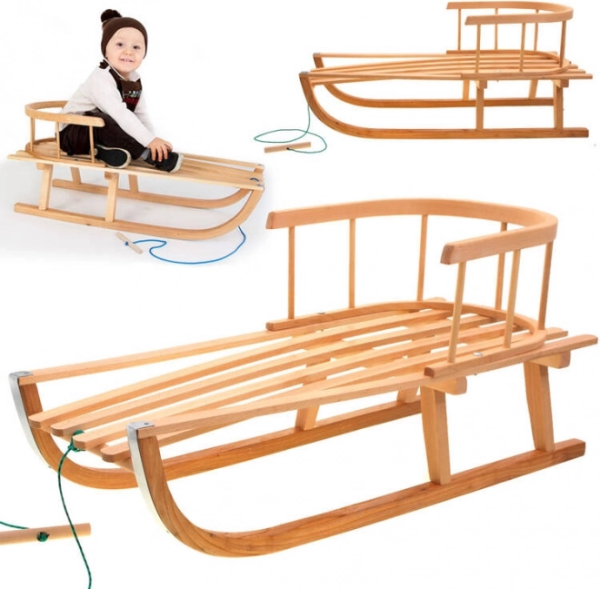 Wooden Sled with Backrest and Pull