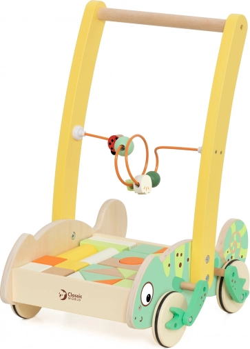 Classic World houten loopwagen Kameleon met blokken