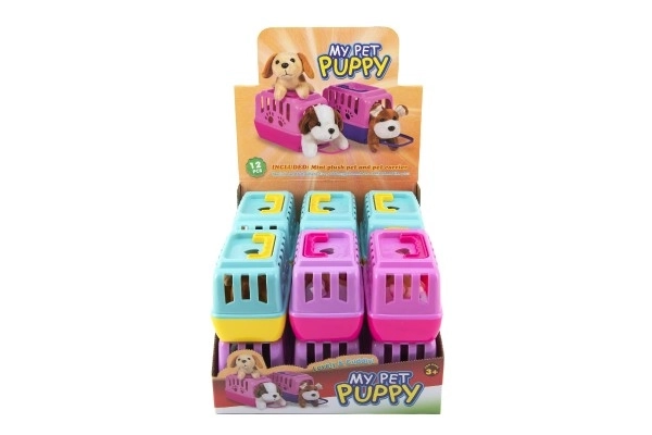 Dierenvriendje hondje pluche in draagbare doos plastic 15cm gemengde kleuren 12 stuks in doos